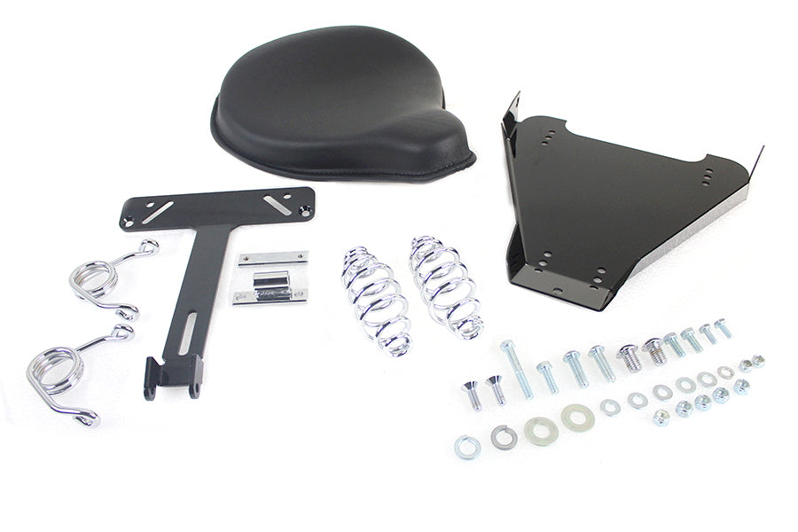 Black Leather Solo Seat Spring Mount Kit For Harley-Davidson Softail Twin Cam