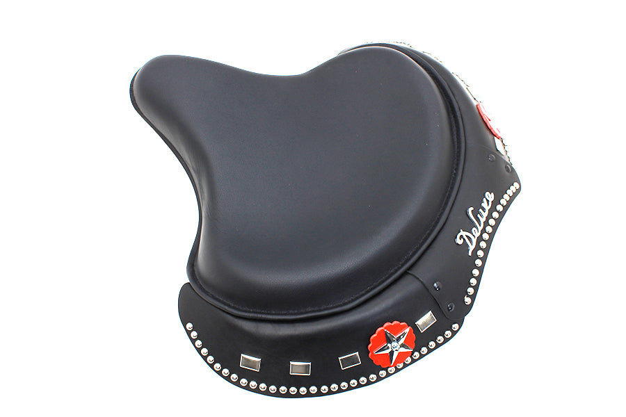 Deluxe Black Leather Solo Seat For Harley-Davidson 1936-1984
