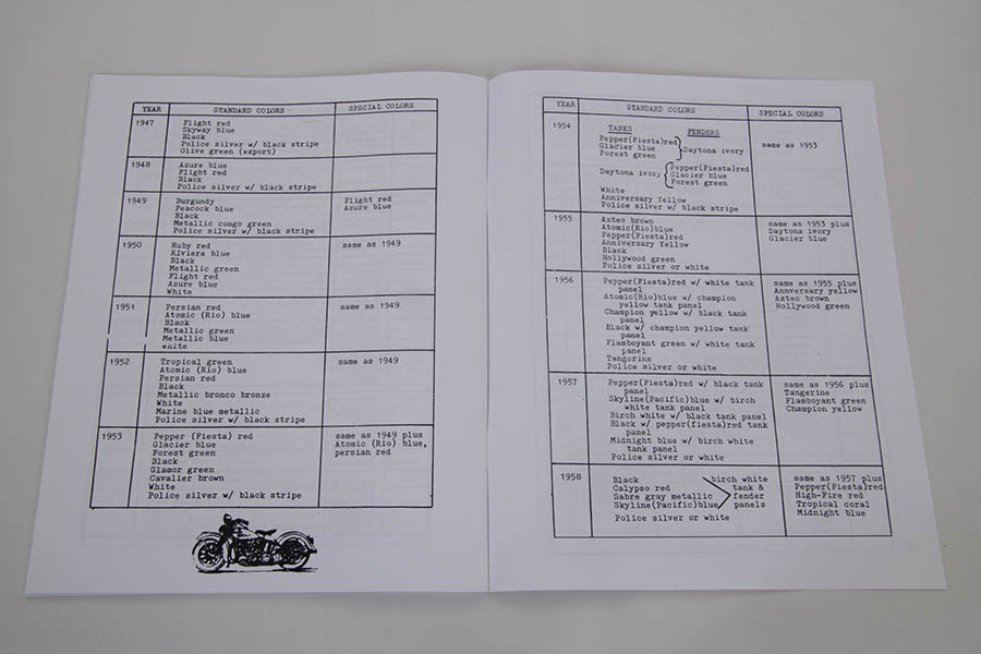 Paint And Number Reference Book For Harley-Davidson 1903- 1976