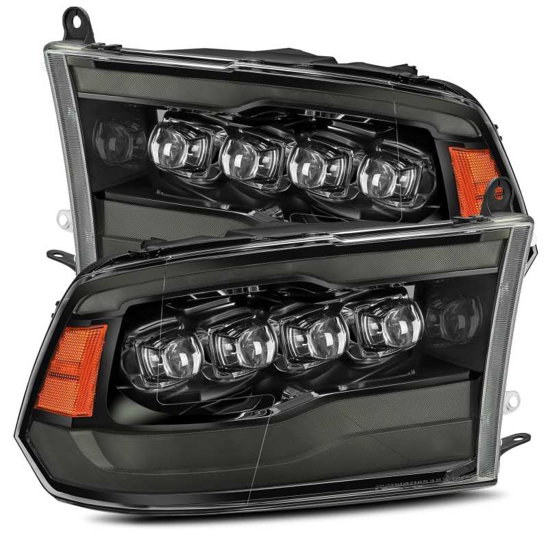 Faros delanteros LED con proyector AlphaRex 09-18 Dodge Ram 1500HD NOVA, diseño estilo tablón, Alpha Black con DRL