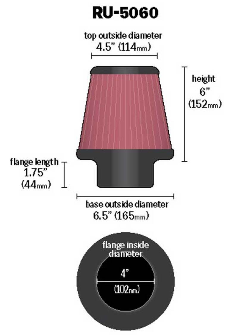 Filtro de aire universal con abrazadera K&amp;N de 4 pulg. de ancho, 6-1/2 pulg. de alto, 4-1/2 pulg. de alto