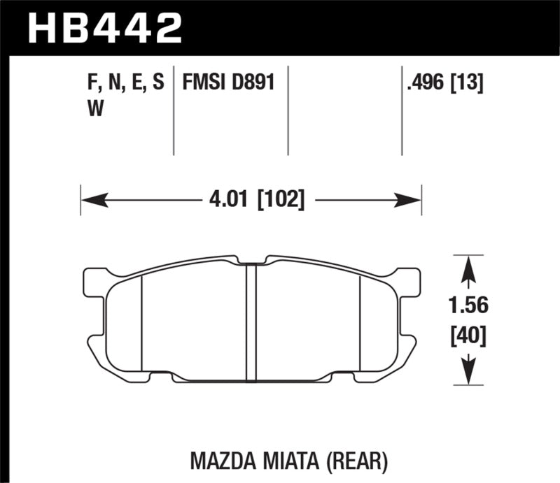 Hawk 01–03 Mazda Miata Base/LS/SE Sportfahrwerk DTC-60 Rennbremsbeläge hinten