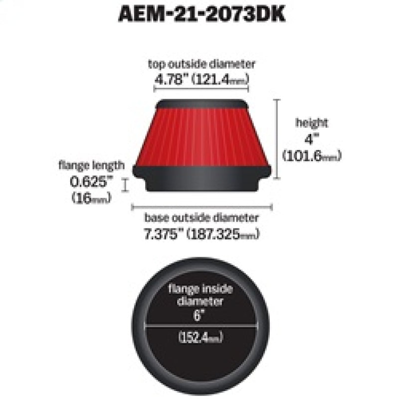 Filtro de aire DryFlow de 5 x 5 pulgadas de AEM