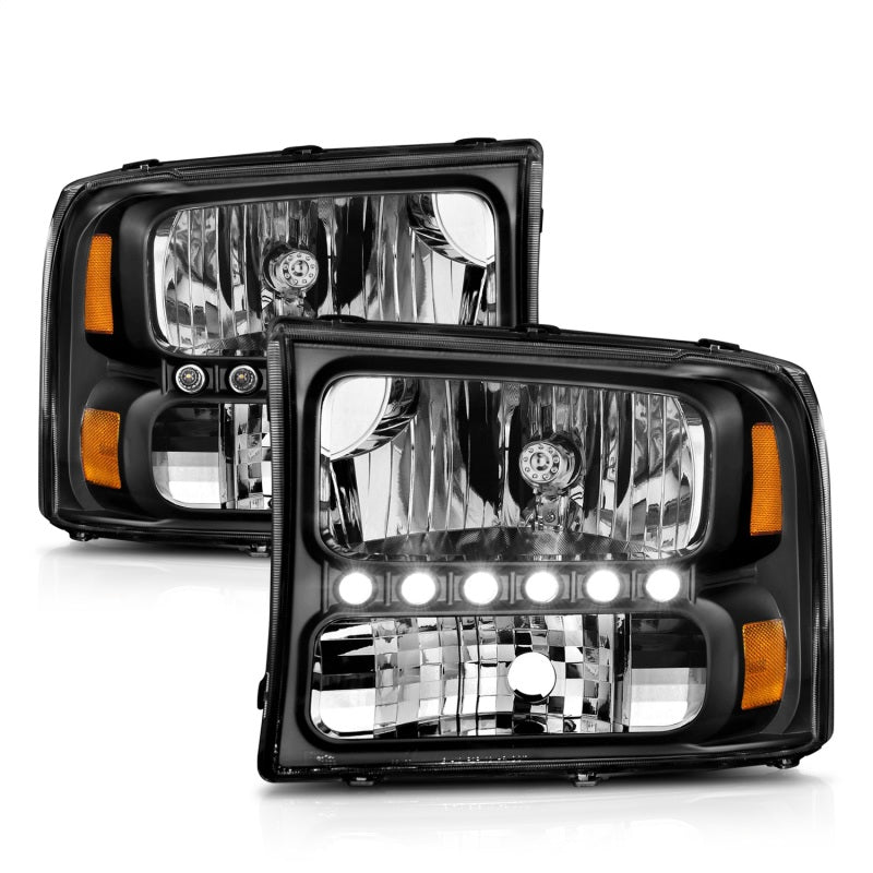 ANZO 2000-2004 Ford Excursion Kristallscheinwerfer, schwarz, mit LED, 1 Stück