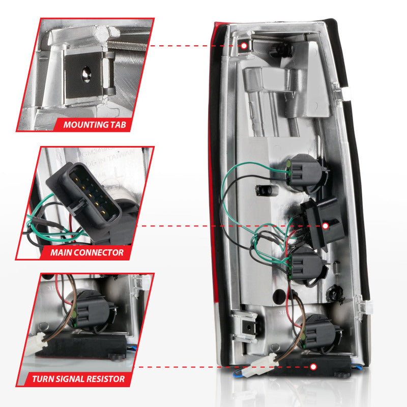 ANZO 1999-2000 Cadillac Escalade LED-Rücklichter, Chromgehäuse, rote/klare Linse, Paar