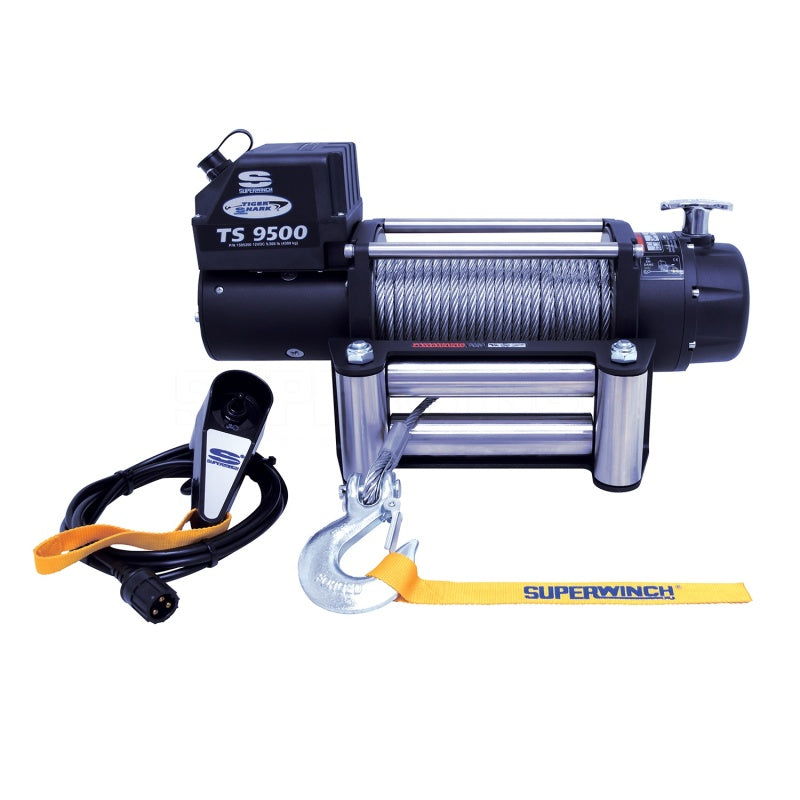 Cabrestante Tiger Shark 9500 Superwinch de 9500 libras, 12 V CC, 11/32 pulgadas x 95 pies, cuerda de acero