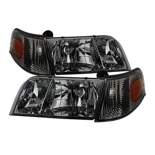 Juego de faros delanteros de cristal Xtune Crown Victoria 98-11 con luces de esquina ahumadas HD-JH-CRVI98-SET-SM