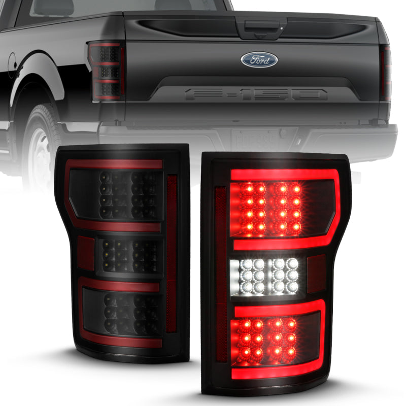 ANZO 18-19 Ford F-150 LED-Rücklicht, schwarzes Gehäuse, klare Linse, rote Lichtleiste mit sequentiellem