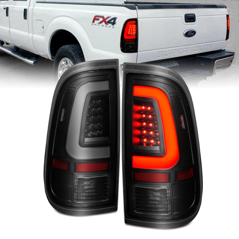 ANZO 2008-2016 Ford F-250 LED-Rücklicht mit Lichtleiste, schwarzes Gehäuse, getönte Linse
