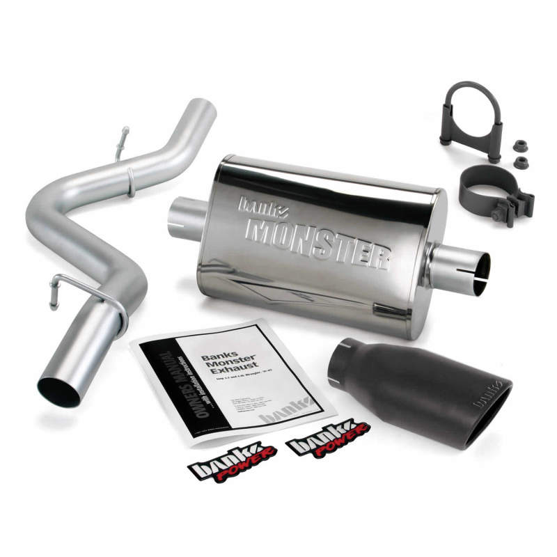 Sistema de escape Cat Monster Slip Fit de Banks Power para Jeep Wrangler 2.5/4.0L 97-99, escape simple SS con punta negra