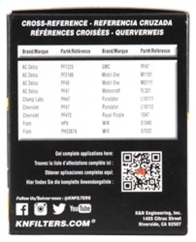 Filtro de aceite de alto rendimiento K&amp;N para Chevy, Pontiac, GMC y Buick