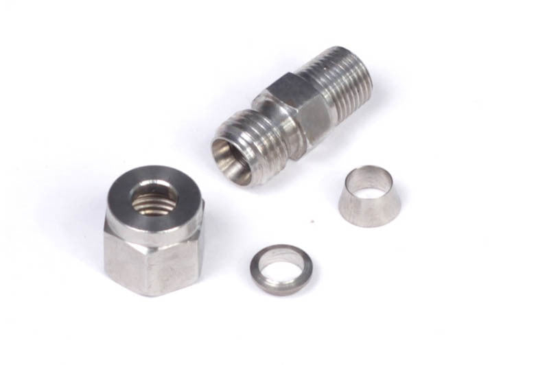 Kit de conexión de rosca NPT de 1/8 in y compresión de acero inoxidable de 1/4 in de Haltech (incluye tuerca y casquillo)