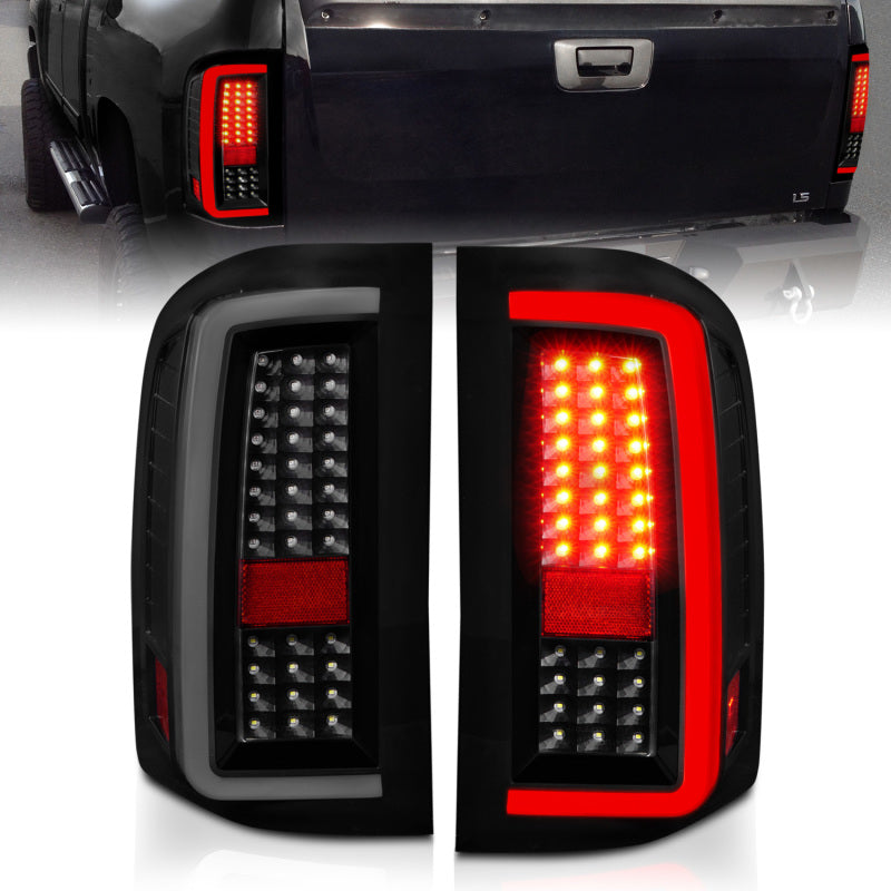 ANZO 2007-2013 Chevrolet Silverado1500/ 2500/ 3500 LED-Rücklichter mit Lichtleiste, schwarzes Gehäuse, getönt