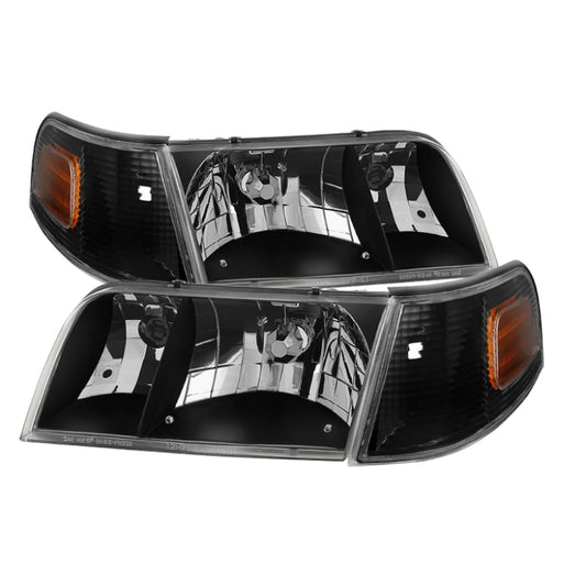 Juego de faros delanteros de cristal Xtune Crown Victoria 98-11 con luces de esquina, color negro HD-JH-CRVI98-SET-BK