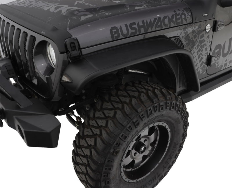 Guardabarros de estilo plano Bushwacker 2018+ Jeep Wrangler (JL) Unlimited, 4 piezas, color negro