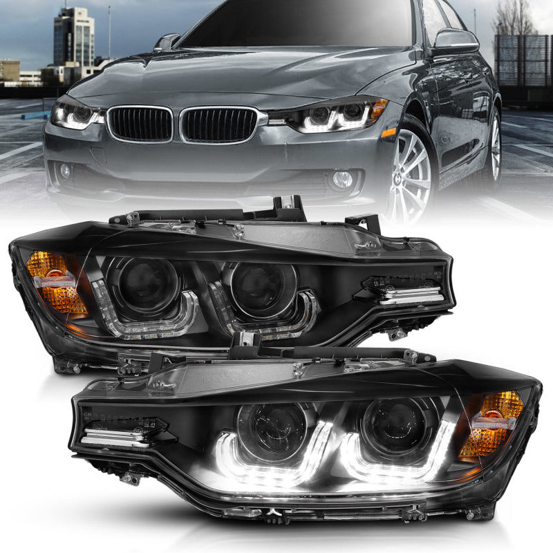 ANZO 2012-2015 BMW 3er-Reihe Projektorscheinwerfer mit U-Bar, Schwarz