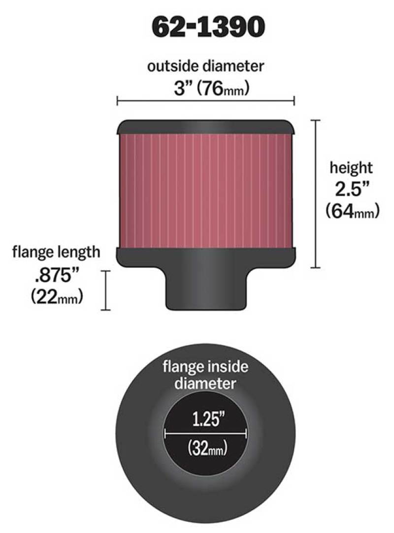 K&amp;N Kurbelgehäuse-Entlüftungsfilter, 1,25 Zoll Flansch-Innendurchmesser x 3 Zoll Außendurchmesser x 2,5 Zoll Höhe, Gummisockel