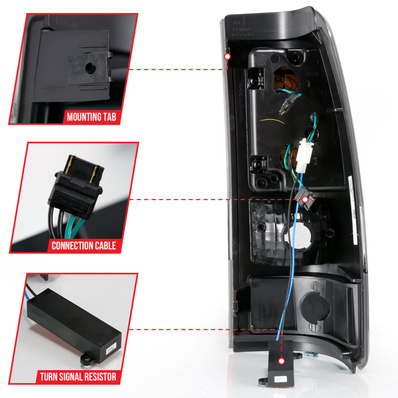 ANZO 1999-2002 Chevy Silverado 1500 LED-Rücklichter, Plank Style, schwarz, mit klarer Linse