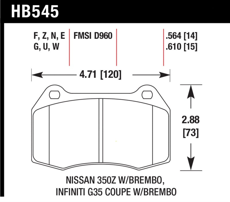 Hawk For 2003-2004 Infiniti G35 (w/Brembo Brakes) HPS 5.0 Front Brake Pads