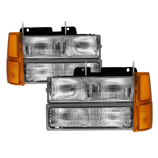 Faros delanteros Xtune Chevy Suburban 94-98 con luces de estacionamiento y de esquina, 8 piezas - OEM HD-JH-CCK94-OE-C-SET