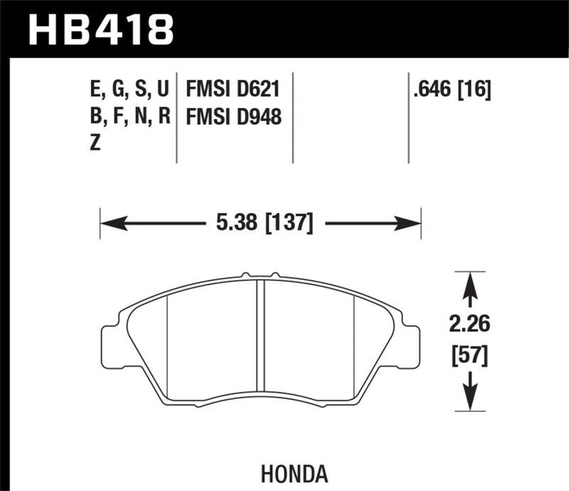 Hawk 02-06 RSX (nicht-S) vorne / 03-11 Civic Hybrid / 04-05 Civic Si HP DTC-60 Race-Bremsbeläge vorne