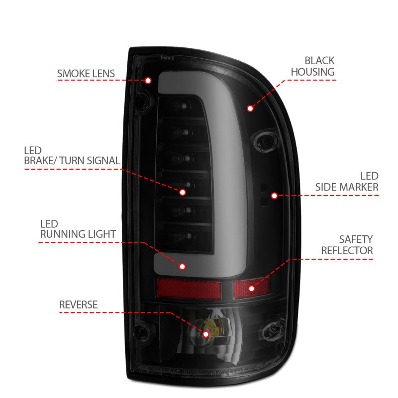ANZO 1995-2000 Toyota Tacoma LED-Rücklichter, schwarzes Gehäuse, getönte Linse (Paar)