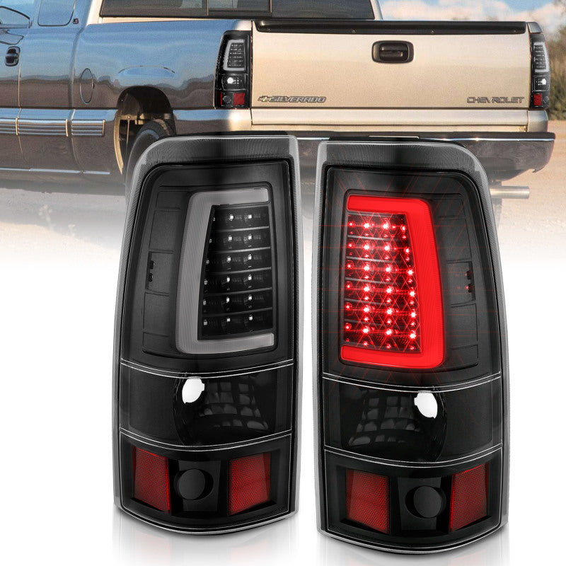 ANZO 2003-2006 Chevy Silverado 1500 LED-Rücklichter, Plank Style, schwarz, mit klarer Linse