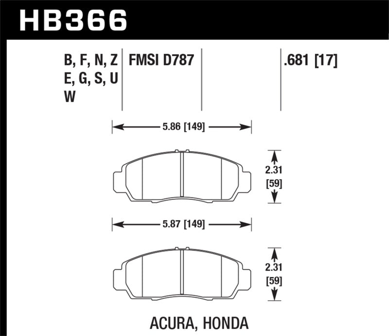 Pastillas de freno delanteras de competición Hawk 04-10 Acura TSX / 99-08 TL / 01-03 CL / 03-10 Honda Accord EX DTC-60