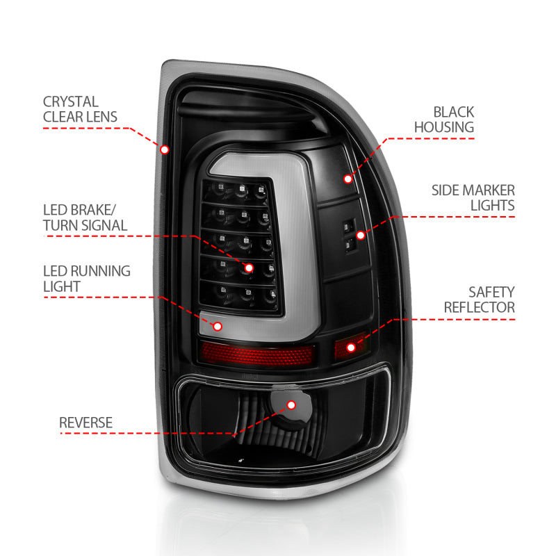 ANZO 1997-2004 Dodge Dakota LED-Rückleuchten, schwarzes Gehäuse, klare Linse, Paar