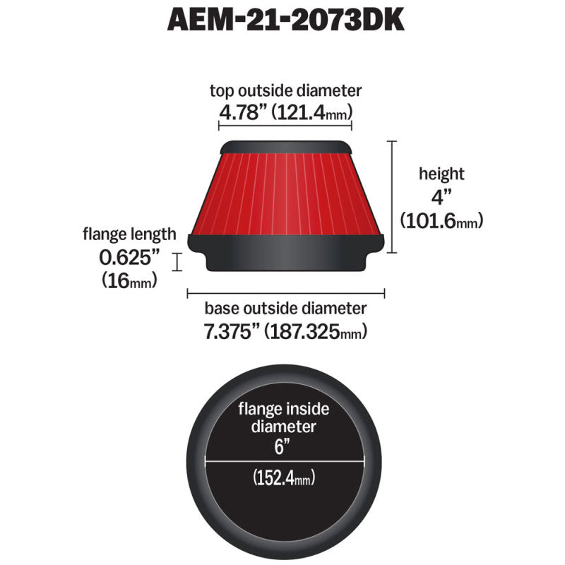 Filtro de aire DryFlow de 5 x 5 pulgadas de AEM