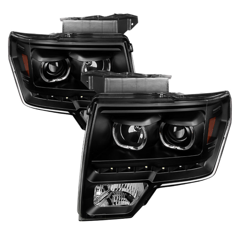 Faros delanteros de proyector Xtune Ford F150 09-14 Solo modelo halógeno LED Halo Black PRO-JH-FF15009-CFB-BK