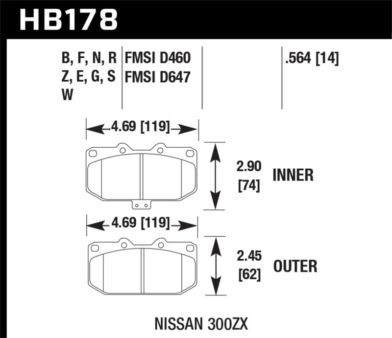 Hawk 06-07 WRX / For 89-96 Nissan 300ZX / 89-93 Skyline GT-R HP+ Street Front Brake Pads