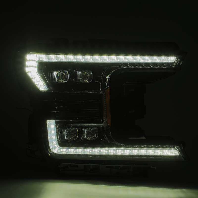 Faro delantero LED AlphaRex NOVA para Ford F-150 2018-20, estilo tablón, Alpha Blk con luz activa, señal de secuencia y DRL