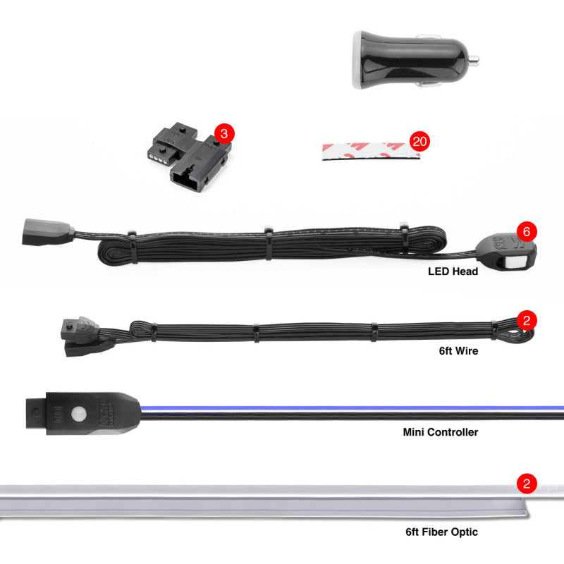 Kit de iluminación LED de acento de fibra óptica controlada XKchrome, 2 piezas, 6 pies, rollo de fibra óptica XK Glow, 6 piezas