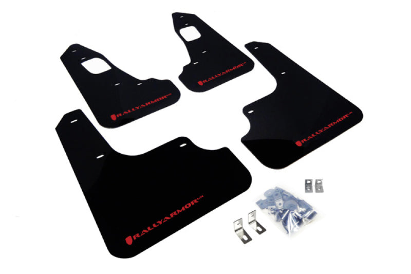 Rally Armor 08-17 Mitsubishi EVO X Schwarzer UR-Schmutzfänger mit rotem Logo