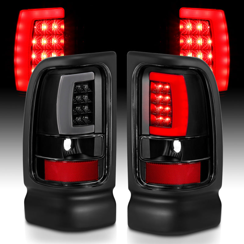 ANZO 1994-2001 Dodge Ram 1500 LED-Rücklichter, Plank Style, schwarz, mit klarer Linse