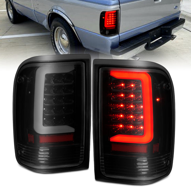 ANZO 1993-1997 Ford Ranger LED-Rücklichter mit Lichtleiste, schwarzes Gehäuse, getönte Linse