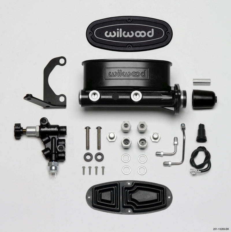 Kit de motor en tándem Wilwood HV con soporte izquierdo y válvula de apoyo, diámetro interior de 1 in, color negro