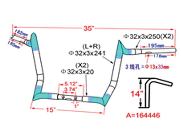 14" Z-Bar Apehanger Lenker Chrom für Harley-Davidson Touring